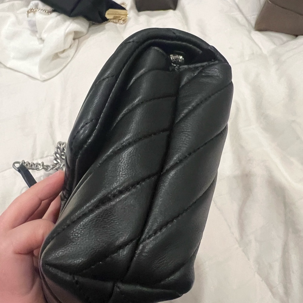 Quince Black Quilted Chevron Crossbody with Silver Chain - Picture 4 of 6